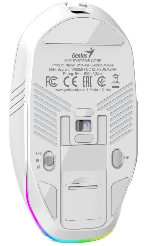 GENIUS GX Gaming Scorpion M8250 AI White/ duální BT+2,4GHz/ 3200 dpi/ bezdrátová/ Copilot/6tlačítková/dobíjecí/RGB/bílá