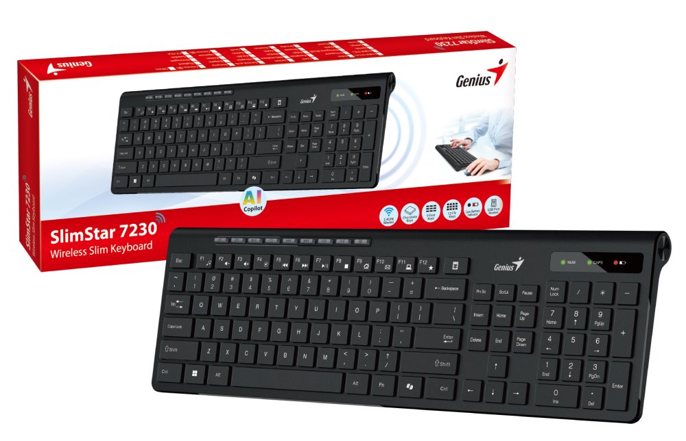 GENIUS Slimstar 7230/ bezdrátová 2,4GHz/ Copilot/ mini receiver/ USB/ černá/ CZ+SK layout