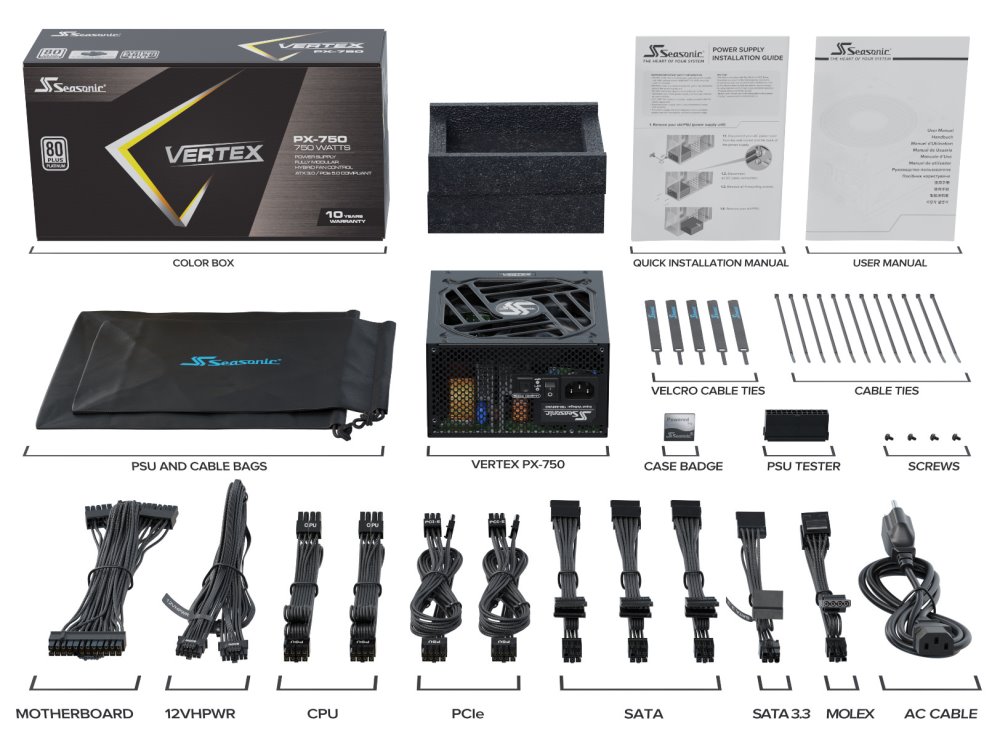 SEASONIC zdroj VERTEX PX-750 Platinum / 750W / ATX3.0 / 135mm fan / 80PLUS Platinum