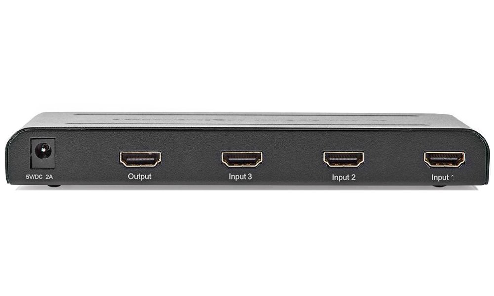 NEDIS HDMI přepínač/ 3x HDMI vstup/ 1x HDMI výstup/ 4K@60Hz/ dálkové ovládání/ box/ kov/ antracit