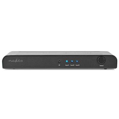 NEDIS HDMI přepínač/ 3x HDMI vstup/ 1x HDMI výstup/ 4K@60Hz/ dálkové ovládání/ box/ kov/ antracit