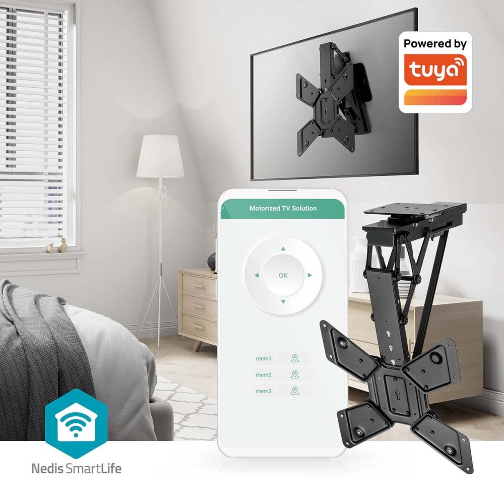 NEDIS stropní TV držák/ 23 - 65 "/ nosnost 30 kg/ motorizovaný/ otočný/ naklápěcí/ vzdálenost od stropu 140 mm/ DO/ ocel