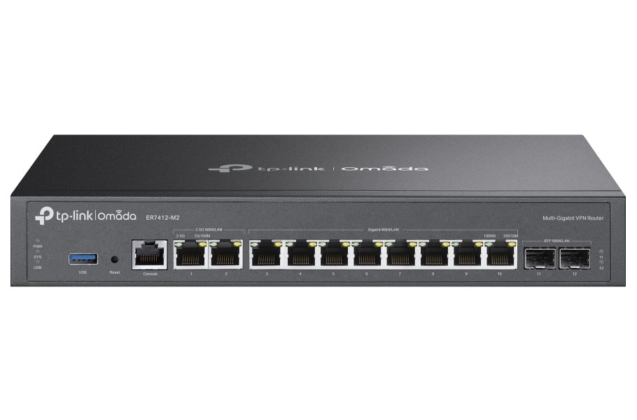 TP-Link ER7412-M2 Omada VPN Router, 2× 2.5G WAN/LAN, 2× Gigabit SFP WAN/LAN, 8× Gigabit WAN/LAN, 1x USB3.0