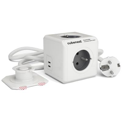 Cubenest Powercube Extended USB PD 35W, 2xUSB-C, 4× zásuvka, 1,5m, bílá/šedá, dětská pojistka, uzemnění, montážní dok