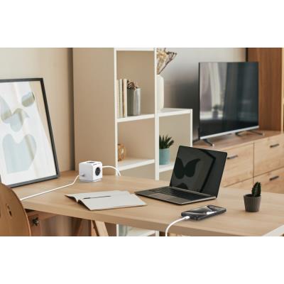 Cubenest Powercube Extended USB PD 20W, A+C, 4× zásuvka, 1,5m, bílá/šedá,  dětská pojistka, uzemnění, dok, 10A/250V