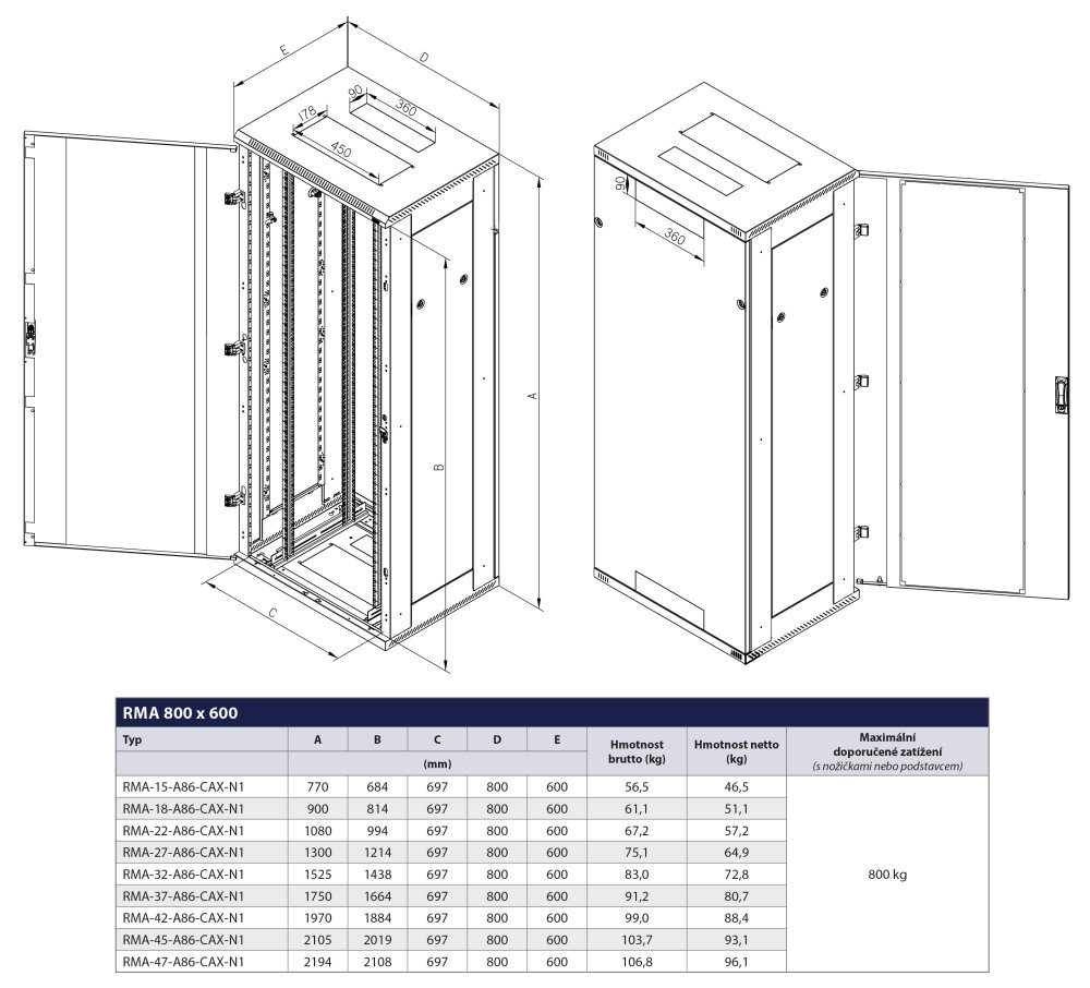 Triton 19' rozvaděč stojanový 15U/800x600 RAL7035, šedá