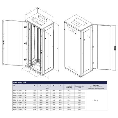 Triton 19' rozvaděč stojanový 15U/800x600 RAL7035, šedá