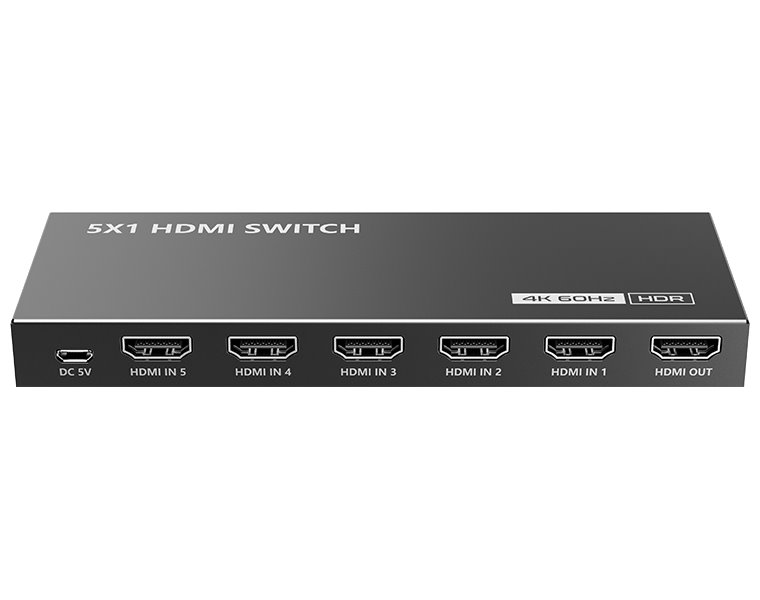 XtendLan HDMI prepínac, 5 vstupy / 1 výstup, do 4k@60Hz (2160p), dálkové ovládání (IR)