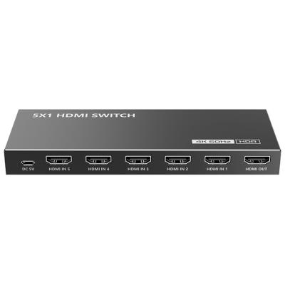 XtendLan HDMI prepínac, 5 vstupy / 1 výstup, do 4k@60Hz (2160p), dálkové ovládání (IR)
