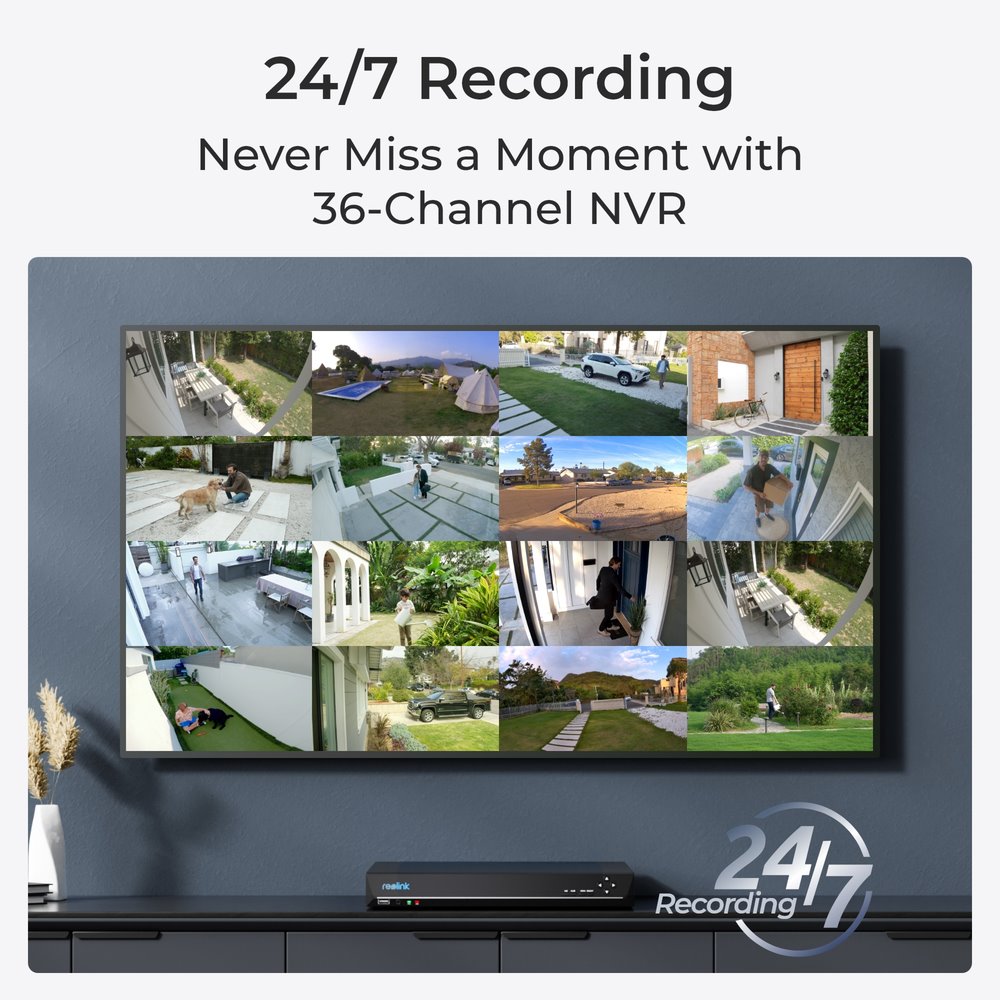 Reolink NVS36 síťový videorekordér 36 kanálů až 12MP, 1x GWAN, 4x GLAN, 3xSATA, VGA, HDMI, alarm porty, USB