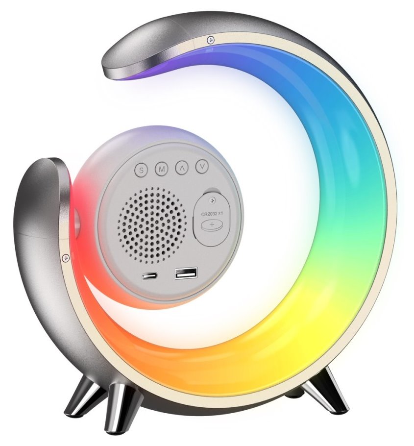 IMMAX LED noční lampička PEACOCK s hodinami/ RGB světlo/ 20W/ 400lm/ 5V/2,1A/ USB port/ stříbrná