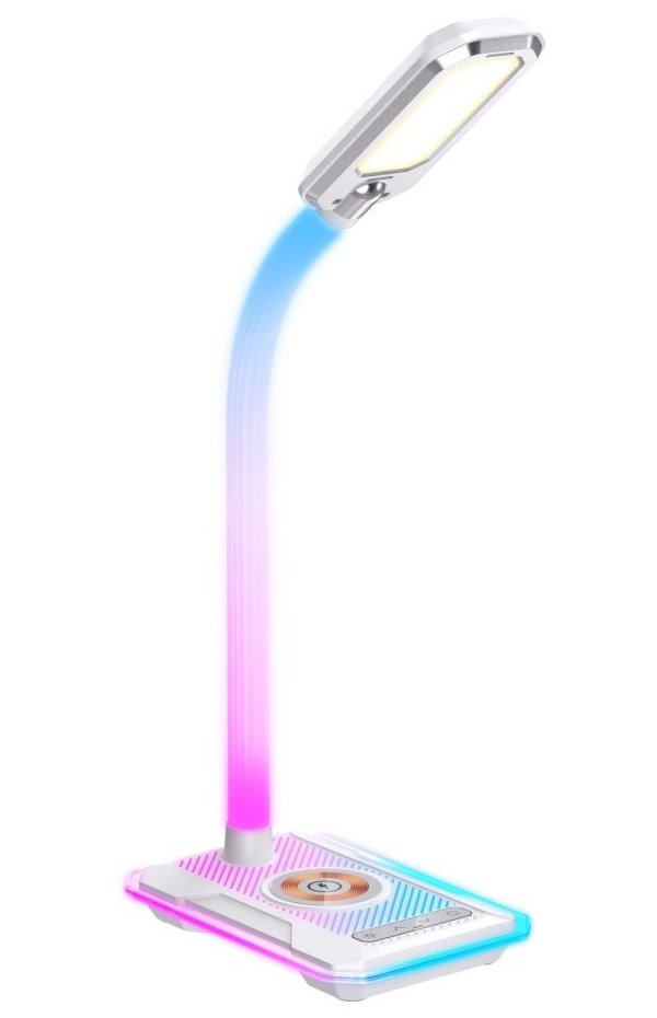 IMMAX LED stolní lampička GAMER RGB/ Qi nabíjení/ RGB/ 250lm/ 5V/2,1A/ USB výstup/ bílá