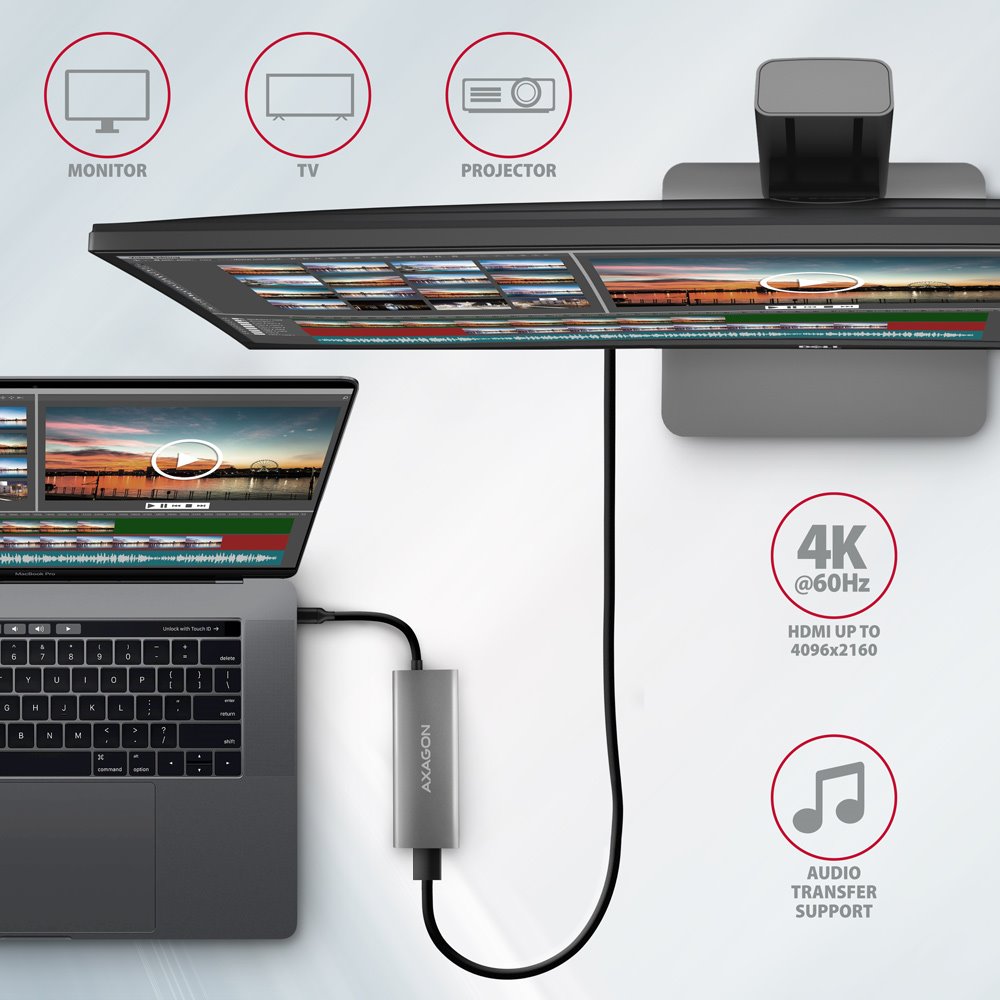 AXAGON hub USB-C / HMC-5G2 / USB 3.2 Gen2 / 2x USB-C / 2X USB-A / 1x HDMI / 4k/60 / 100W PD / 0,1m