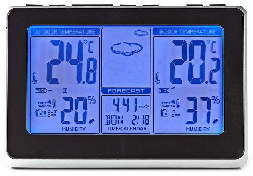 NEDIS meteostanice WEST400B/ vnitřní a venkovní/ digitální/ bezdrátový senzoru počasí/ předpověď počasí/ čas/ LED/ budík