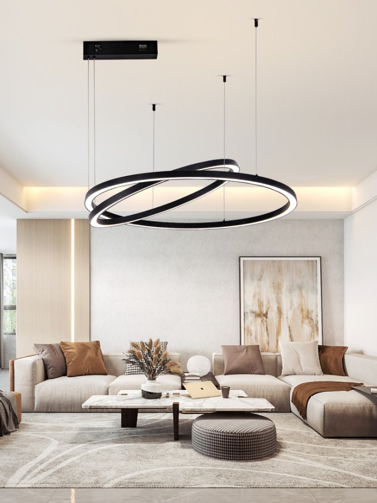 IMMAX NEO FINO NEW SMART závěsné svítidlo 2 kruhy, 60+80cm, 93W, černé, Zigbee 3.0, TUYA