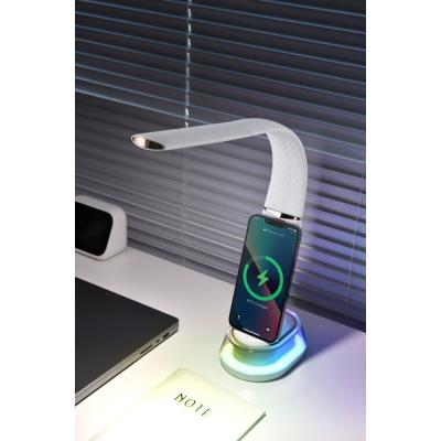 IMMAX LED stolní lampička CORELLA/ Qi nabíjení/ 7W/ 5V/2,1 A/ RGB podsvícení/ stmívatelná/ USB/ bílá + zlaté prvky
