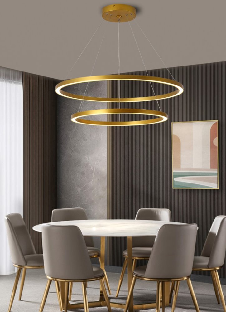 IMMAX NEO FINO SMART závěsné svítidlo 2 kruhy, 60+80cm, 93W zlaté, Zigbee 3.0, TUYA
