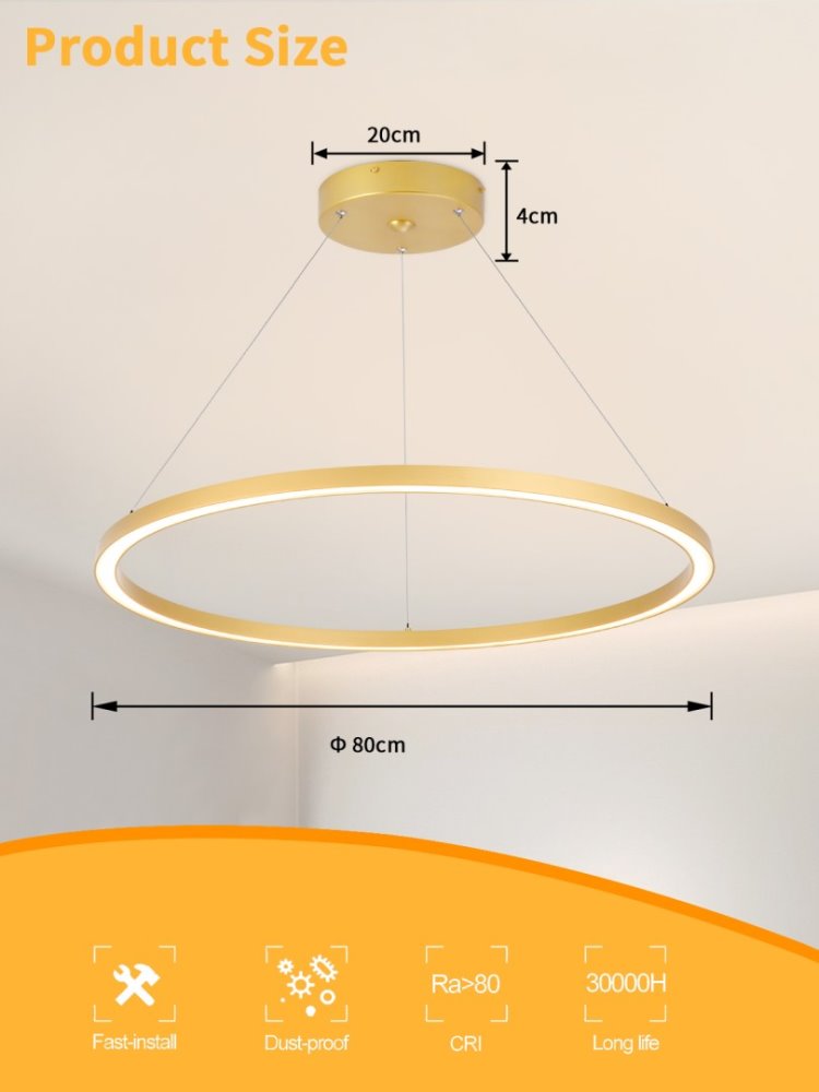 IMMAX NEO FINO SMART závěsné svítidlo 1 kruh, 80cm, 60W, zlaté, Zigbee 3.0, TUYA