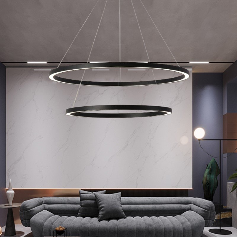 IMMAX NEO FINO SMART závěsné svítidlo 2 kruhy, 60+80cm, 93W, černé, Zigbee 3.0, TUYA