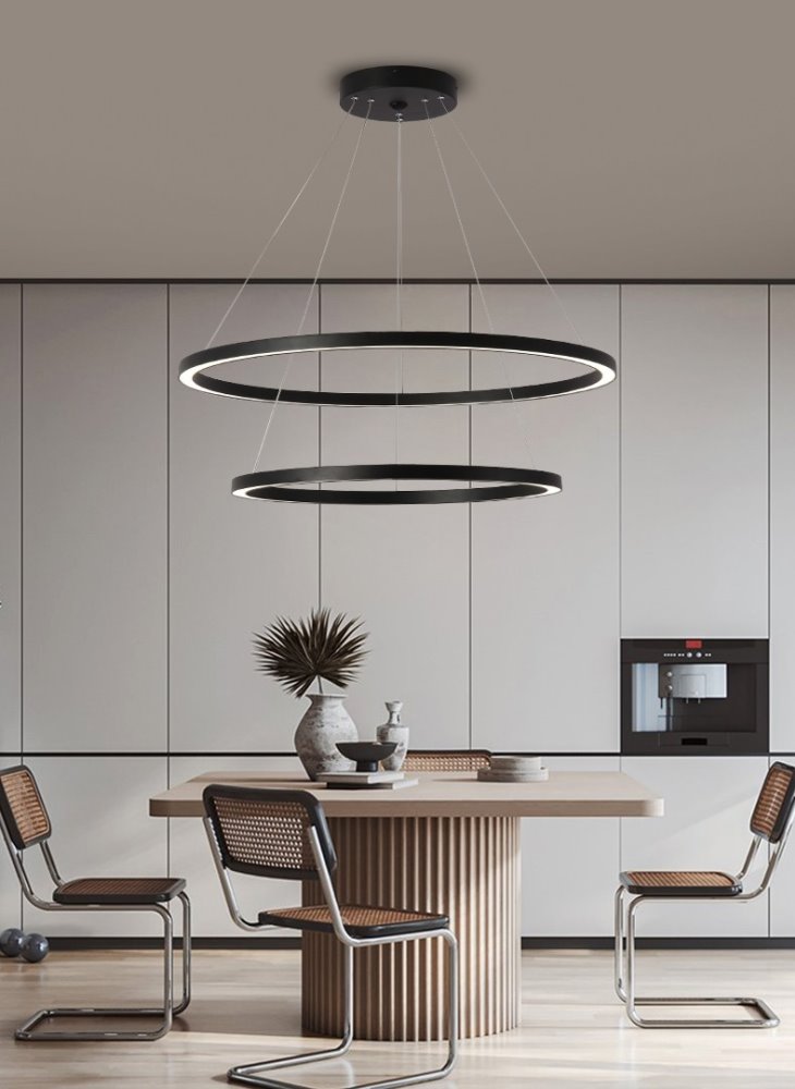 IMMAX NEO FINO SMART závěsné svítidlo 2 kruhy, 60+80cm, 93W, černé, Zigbee 3.0, TUYA