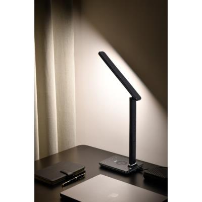 IMMAX LED stolní lampička Kingfisher/ Qi nabíjení/ 8,5W/ 400lm/ 12V/2,5A/ 3 barvy světla/ sklápěcí rameno/ černá