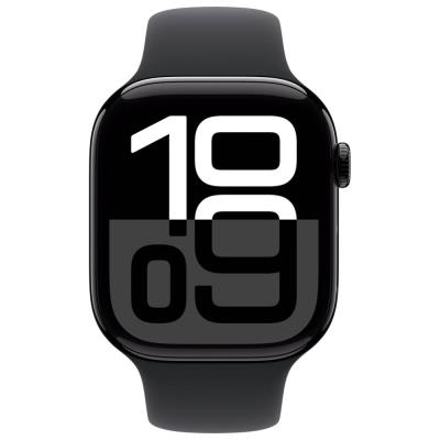 Apple Watch Series 10 GPS 46mm Klavírně černý hliník s černým sportovním řemínkem - S/M