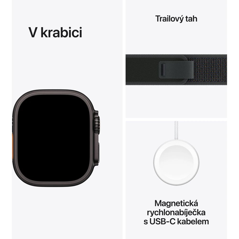 Apple Watch Ultra 2 49mm Černý titan s černým trailovým tahem - S/M