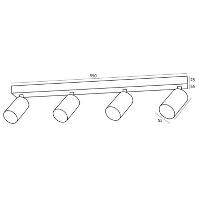 IMMAX PUNTO-4 stropní, nástěnné bodové svítidlo linear, 4 hlavy, černé, pro zdroj typu GU10