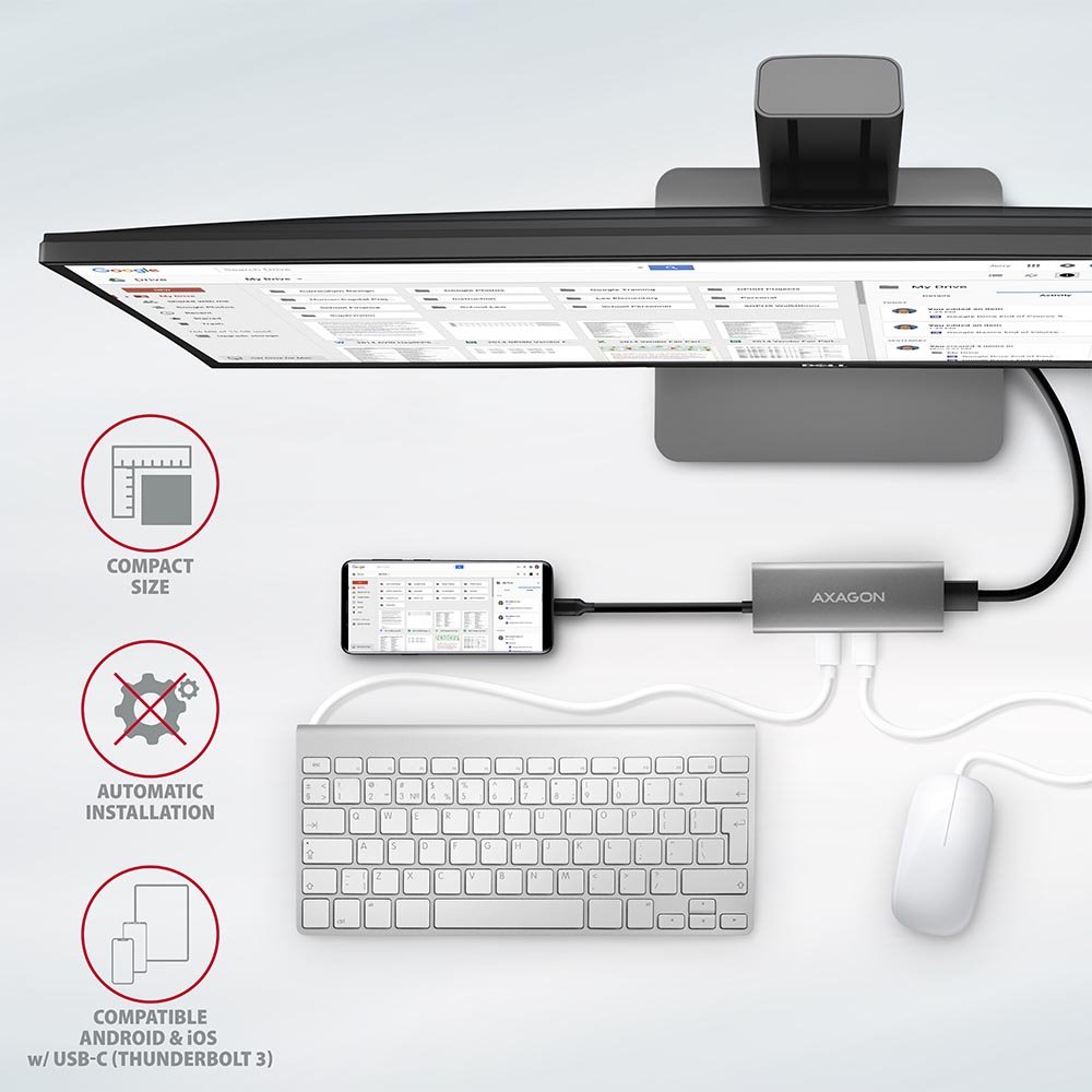 AXAGON hub USB-C / HMC-5G2 / USB 3.2 Gen2 / 2x USB-C / 2X USB-A / 1x HDMI / 4k/60 / 100W PD / 0,1m