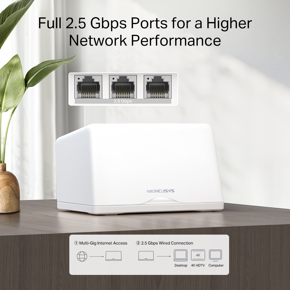 TP-Link Mercusys Halo H47BE(2-pack) WiFi systém, WiFi 7, BE9300, 1,5GHz Quad-Core CPU, 3x 2,5GWAN/LAN