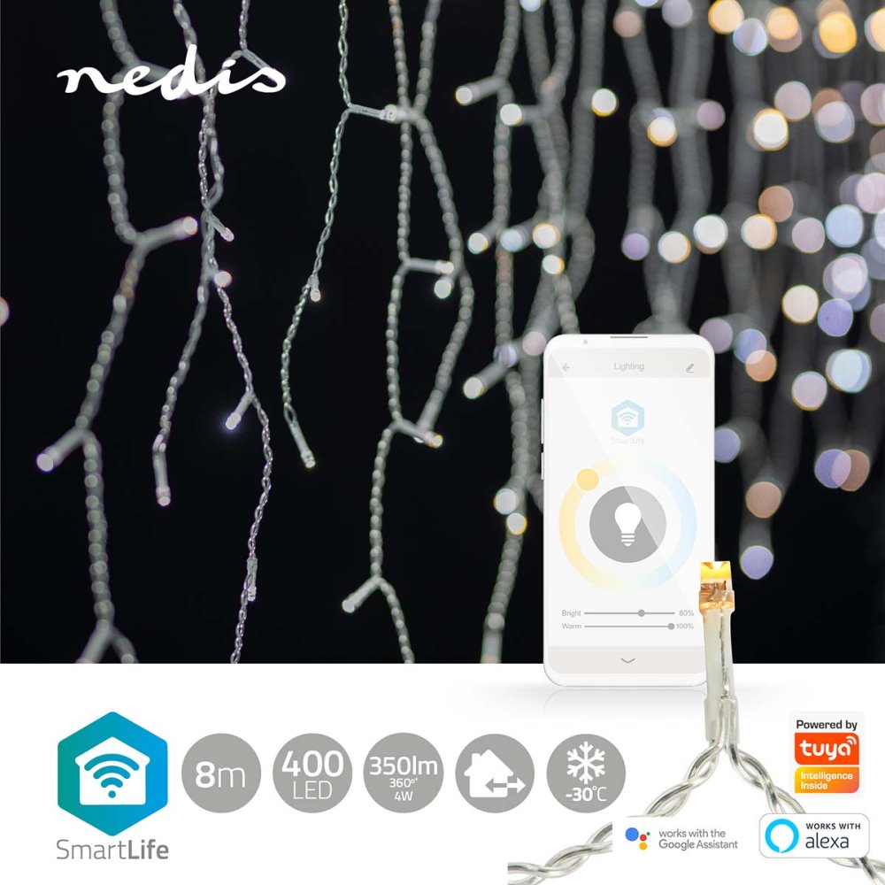 NEDIS Wi-Fi chytré dekorativní LED/ teplá až studená bílá/ 400 LED's/ Android & iOS/ Nedis® SmartLife/ 8 m
