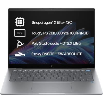 HP Omnibook X 14-fe1012nc/ SD-X1P-42-100/ 16GB DDR5/ 512GB SSD/ Qualcomm Adreno GPU/ 14"2,2K IPS/ W11H/ stříbrný