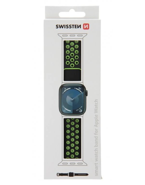 Swissten řemínek pro apple watch silikonový - sport 38 / 40 / 41 mm černo/zelený