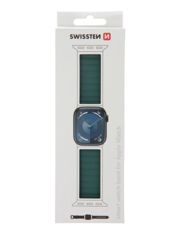 Swissten řemínek pro apple watch silikonový - magnetic 38 / 40 / 41 mm zeleno/šedý