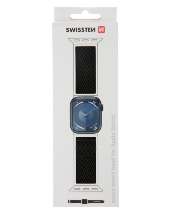 Swissten řemínek pro apple watch nylonový 42 / 44 / 45 / 49 mm černý (se sponou)