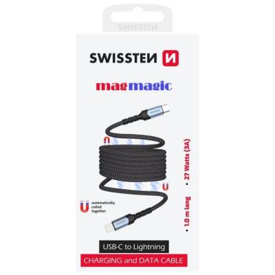 Swissten magnetický datový kabel samonavíjecí usb-c / lightning 1 m