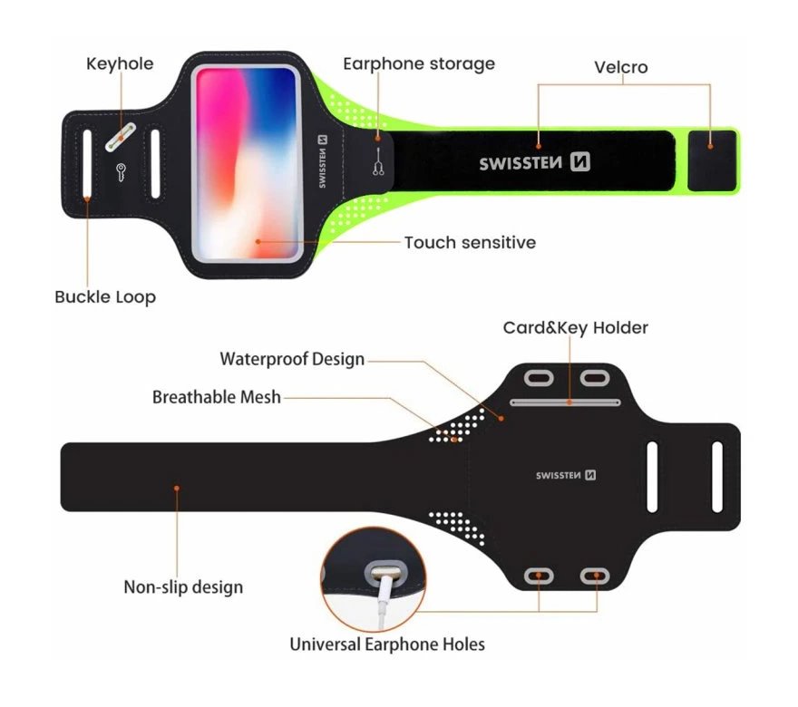 Swissten pouzdro armband case vel. 7,0" černé