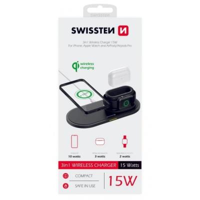 Swissten bezdrátová nabíječka pad 3v1 černá