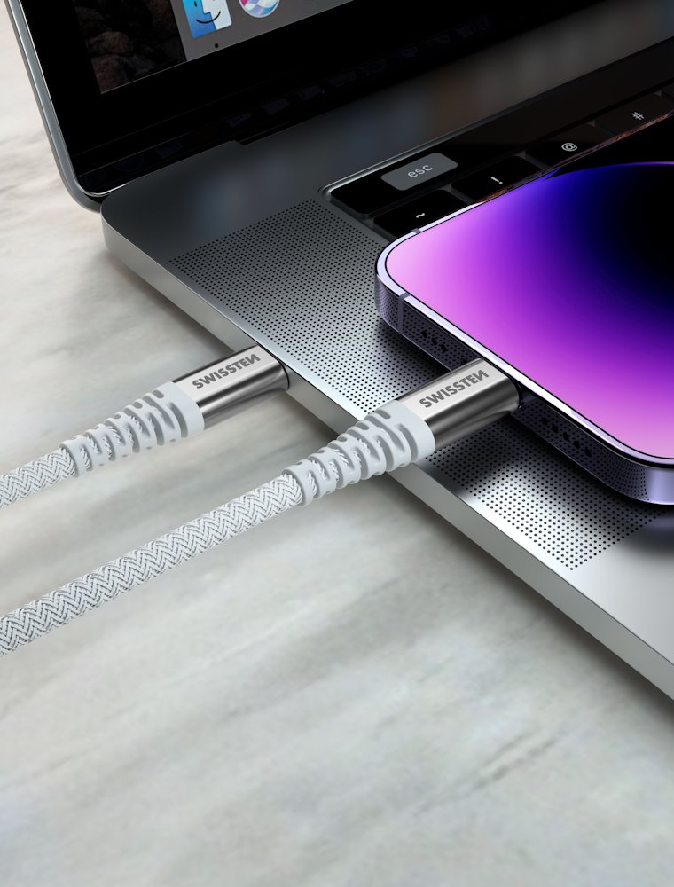 Swissten datový kabel kevlar usb-c / usb-c 1,5 m bílý