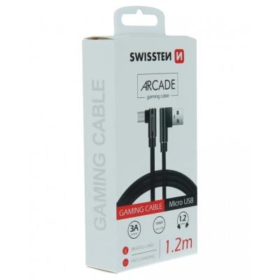 Swissten textilní datový kabel arcade usb / micro usb 1,2 m černý