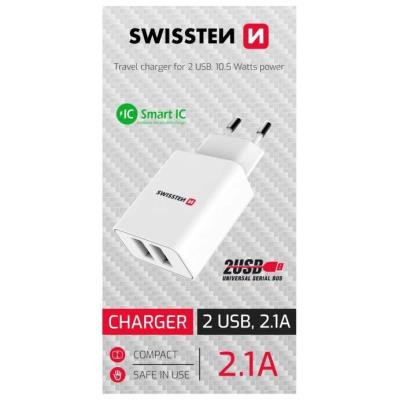 Swissten síťový adaptér smart ic 2x usb 2,1a power bílý (samoprodavač)