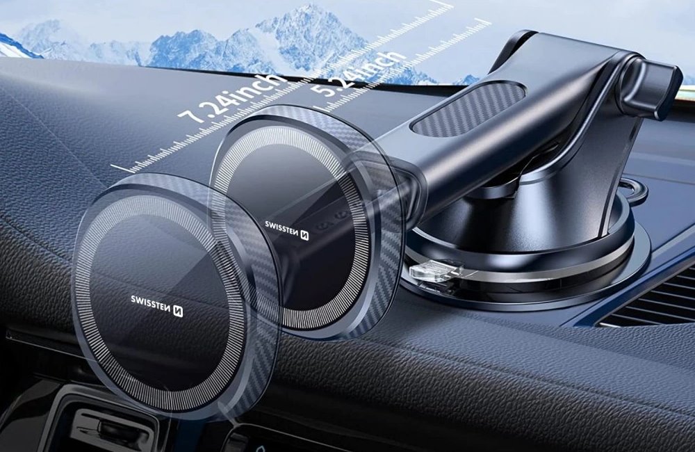 Swissten magnetický držák do auta s bezdrátovým nabíjením 15w dashboard (kompatibilní s magsafe)