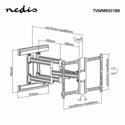 NEDIS nástěnný TV držák/ 37 - 80"/ nosnost 70 kg/ polohovatelný/ ocel/ černý