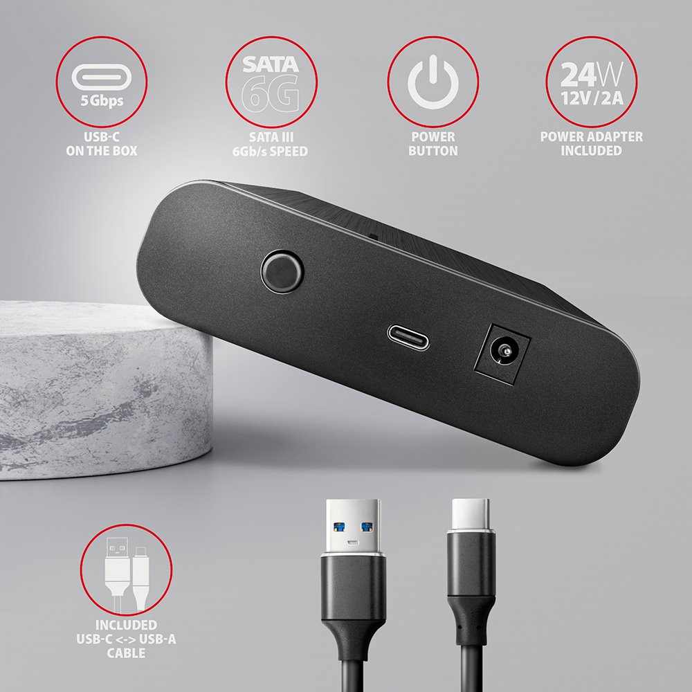 AXAGON hliníkový box pro 3,5" SATA HDD / EE35-A6C / USB-C 3.2 Gen1 / kabel 60cm