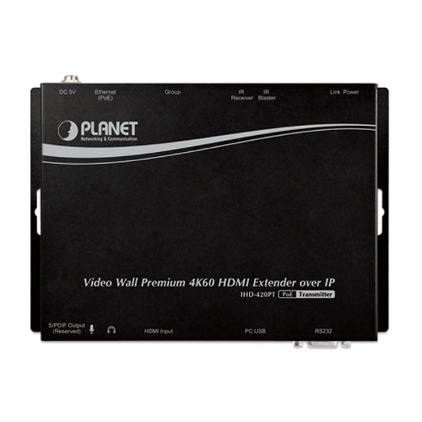 Planet IHD-420PT, HDMI a USB video transmitter/ video wall, 4K/60, vysílač, multicast, IR, RS-232, napájení PoE