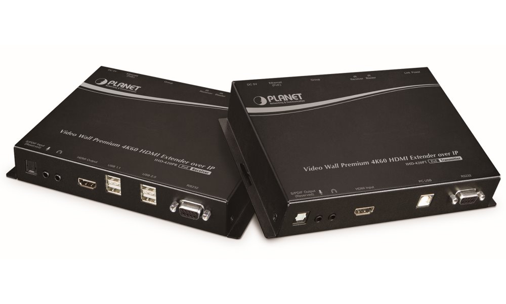Planet IHD-420PR, HDMI a USB video reciever/ video wall, 4K/60, přijímač, multicast, IR, RS-232, napájení PoE