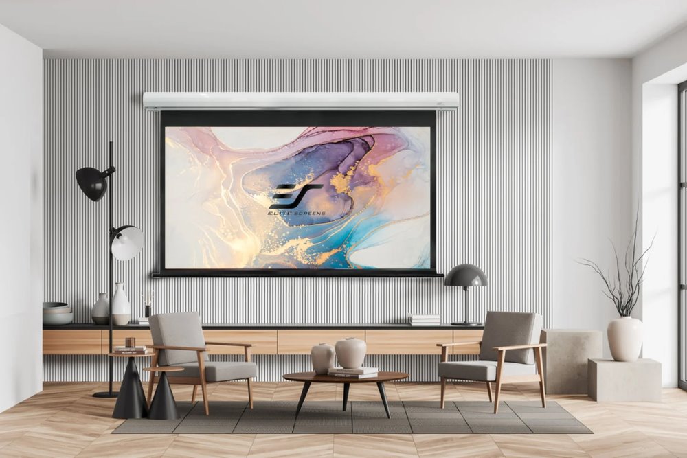 ELITE SCREENS plátno elektrické motorové 100" (254cm)/ 16:9/ 124,5×221,5cm/ case bílý/ 24" drop/ MaxWhite FG