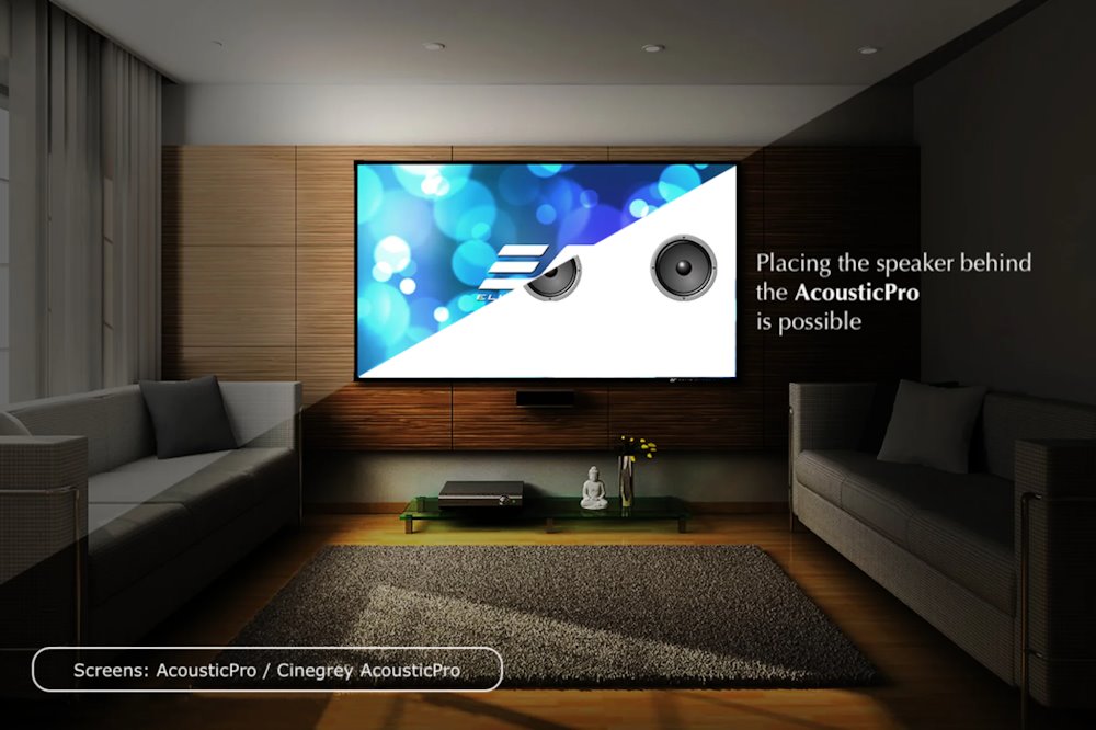 ELITE SCREENS plátno v pevném rámu 100" (254cm)/ 16:9/ 124,5×221,4cm/ gain 1,0/ AcousticPro UHD/ bezrámové