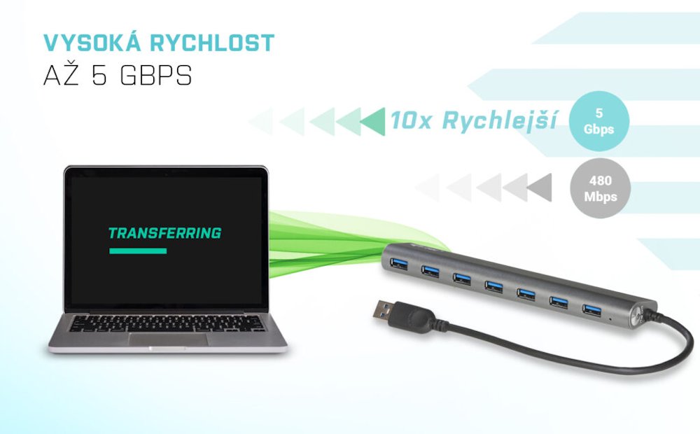 i-tec USB HUB METAL/ 7 portů/ USB 3.0/ napájecí adaptér/ kovový