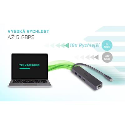 i-tec USB HUB ADVANCE/ 3 porty/ USB 3.0/ Gigabit Ethernet adaptér (RJ45)/ slim/ černý